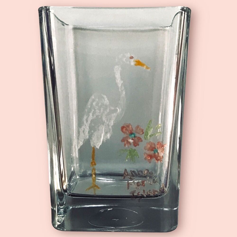 Vase Handpainted Tropical Bird Glass Decor by Coastal Eclectics - Picture 2 of 3